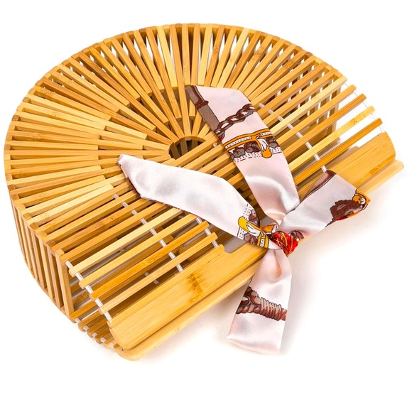 Bamboo Large Tote Bag w/ Scarf and Dust Bag-13”x 9”x 4” - Picture 9 of 14